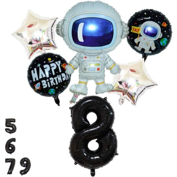Avaruusilmapalloja Syntymäpäiville 8 Vuotta - Astronautti Ilmapallo, Avaruus Ilmapallot, Numero 8 Ilmapallo Musta, 8. Syntymäpäivä Koristeet Tähti Foliot Iso