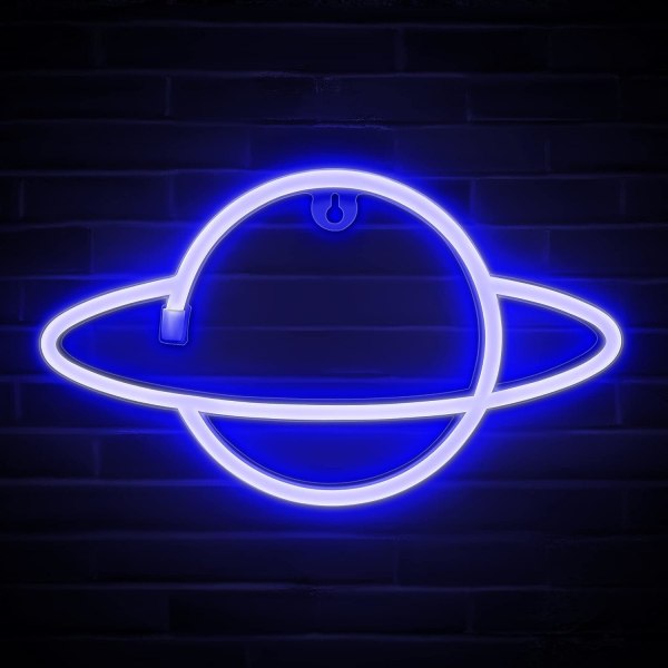 Planet Neon Lys - Cool Blå Planet Led Skilt til Vægdekoration - Hængende Saturn LED Lys - Planet Lys til Soveværelse, Spillerum (blå)