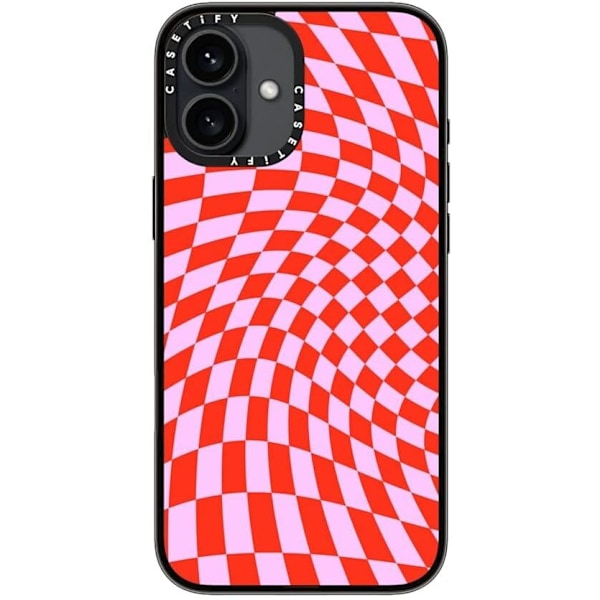 Kompakti iPhone 16 Pro Max -kuori [Kevyt / 1,2 m 2X sotilastason pudotussuoja / Ohut] - Kirsikat - Kirkas Musta Strawberry Checkers iPhone 16 Plus