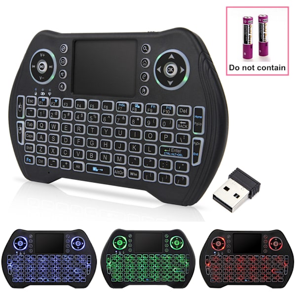 Mini trådlöst tangentbord, 2,4 GHz trådlös minitangentbordsstyrenhet, kompatibel med Android TV Box-bakgrundsbelysning torr ström