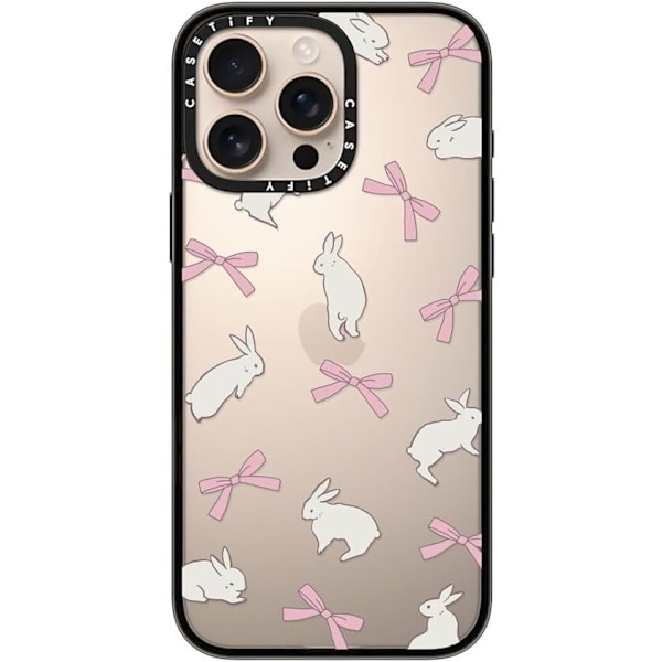 Kompakt iPhone 16 Pro Max Deksel [Lettvekt / 1,2 m 2X Militær Grad Fallbeskyttelse/Slank] - Kirsebær - Klar Svart Rabbit Ribbon iPhone 16 Pro Max