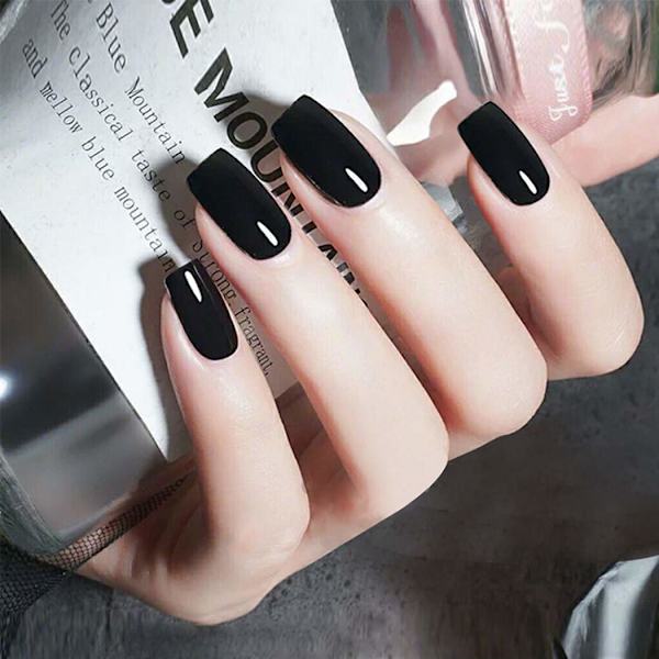 1 stk. manicure falske negle (D65 firkantet hoved ren sort [lim model])Skønhed og sundhed