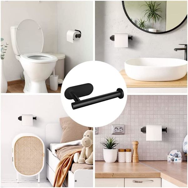 Toiletpapirholder fritstående køkkenrulleholder under skab toiletpapir opbevaring selvklæbende SUS 304 rustfrit stål (16,2 cm, sort)