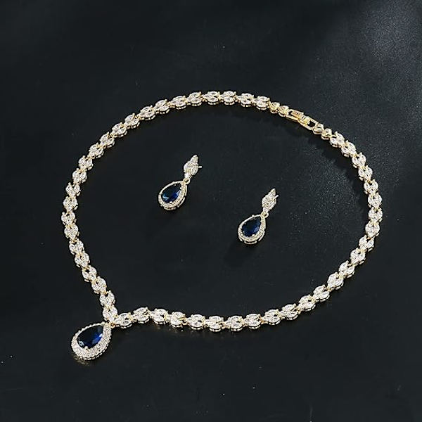Hvidguld/Guldbelagt Dame Kubisk Zirkonia CZ Marquise Teardrop Brude Tennis Halskæde og Drop Øreringe Sæt til Bryllup Brud