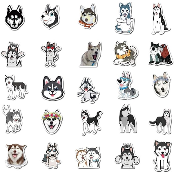 Husky-koiran tarrat - 50 kpl söpöjä koiran tarroja Husky vedenkestäviä kultaisia ​​karvatarroja vesipulloon, kannettavaan tietokoneeseen, ulkokoristeluun lapsille ja nuorille