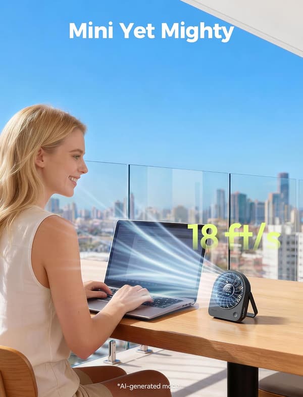 Compact USB Desk and Handheld Fan, 4 Modes, Quiet and Rechargeable, 180° Adjustable Mini Fan for Home and Work White