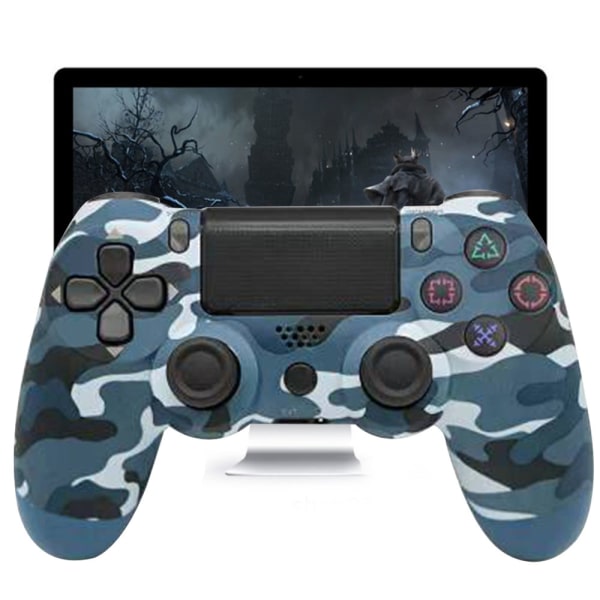 Trådlös spelkontroll Controller Bluetooth Dual Head Snowflake Handtag Joystick Gamepad kompatibel med spelkonsol 4-blå camouflage
