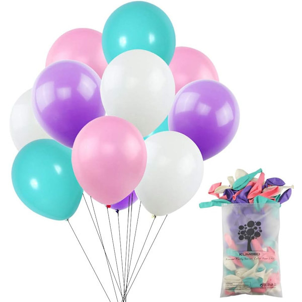 100 stk. Enhjørning Balloner, Hvide Lilla Pink Blå Assorterede Latex Balloner til Baby Shower Fødselsdagsfest Dekorationer, 2 Ruller Bånd