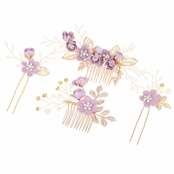 4pcs Wedding Handmade Fashion Hair Comb Set Floral Bridal Headpiece Hair Accessories Rhinestone Bridal Hair Comb