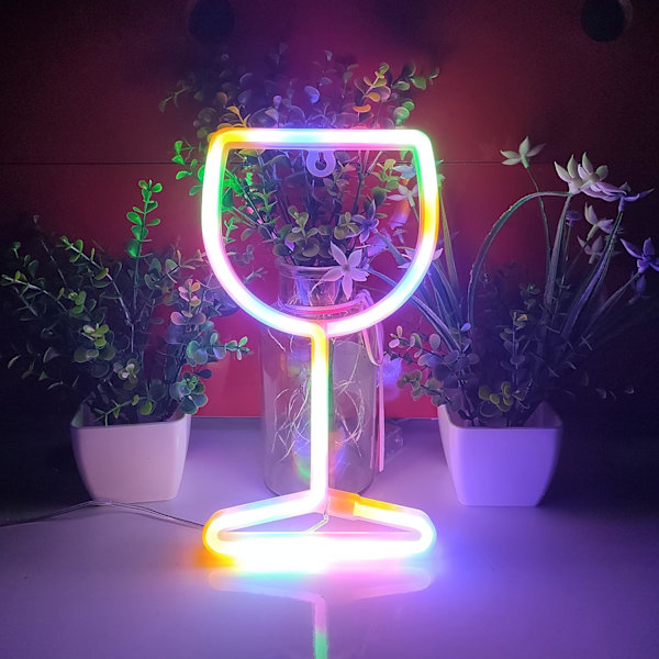 Vinglas Neon Skyltar, USB eller 3-AA Batteridriven Neonljus, LED-lampor Bordsdekoration, Flickors Sovrumsväggdekor, Barnens Födelsedagspresent (Färg)
