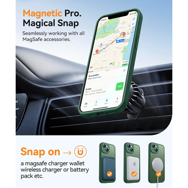 Magnetiskt skal för iPhone 16 Pro Max med fullständigt kameraskydd [Kompatibel med MagSafe] [Genomskinlig matt] Skyddande telefonfodral, varmrosa Deep Green iPhone 14