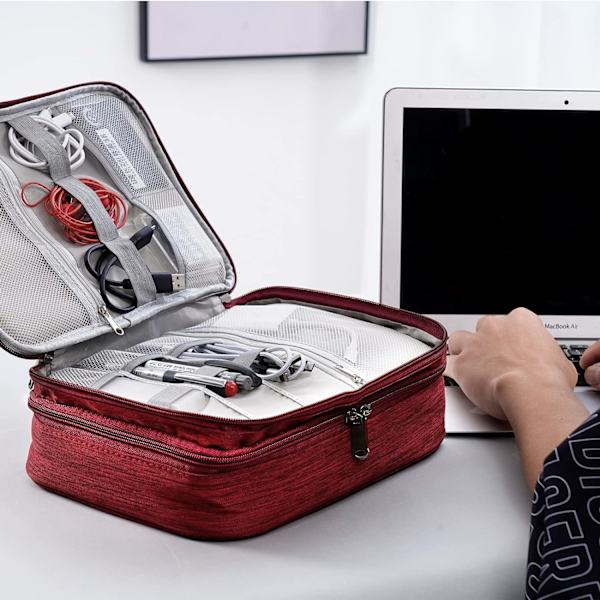 Multifunktionell vattentät bärbar kabelväska för surfplattor, externa hårddiskar, laddare, kablar, Kindle, adaptrar, minneskort, USB-kablar (3 lager)