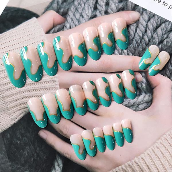1 kpl Tekokynnet Kynnet (JP1981-B3 Mint Green Gold Line Wave [Liima-tyyppi])Kauneus ja terveys