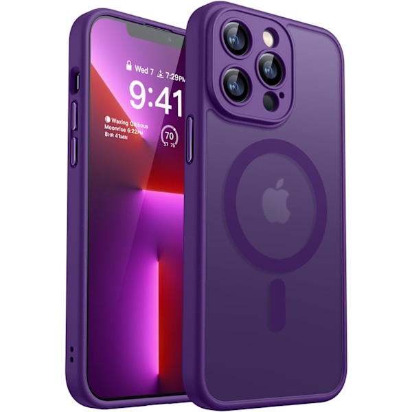 Magneettinen suojakotelo iPhone 16 Pro Max -puhelimelle täydellä kamerasuojauksella [Yhteensopiva Magsafen kanssa] [Läpikuultava matta] Suojaava puhelinkotelo, Hot Pink Deep Purple iPhone 13 Pro Max