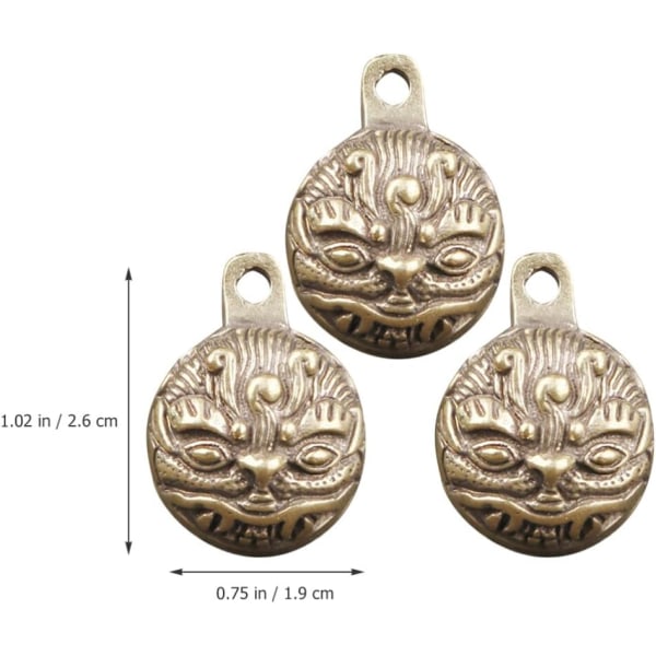 3 st Vintage mässing Lion Tiger Golden Bell Charm DIY Nyckelring Bell Hängen Hängande djurmönster Nyckelring Berlocker för telefonväska Handväska Ryggsäck