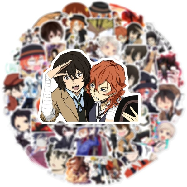 50 stk Klassiske Anime Bungo Stray Dogs Klistremerker for Barn Japanske Dekaler Klistremerker Vanntette Vinyl Telefon Skateboard Laptop Klistremerker, Estetisk Klistremerke