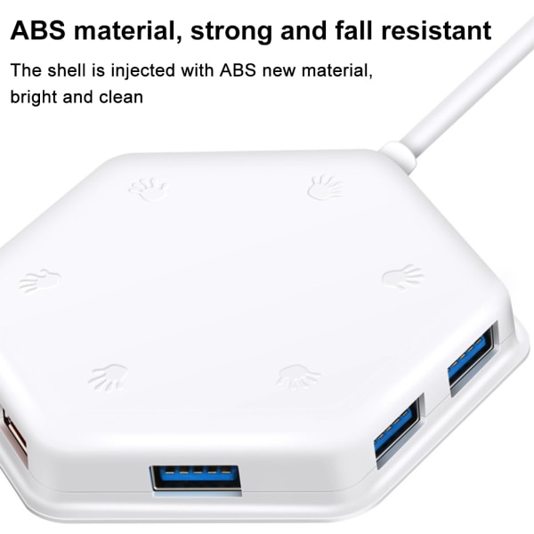 USB-keskitin, pystysuora datakeskitin pitkällä kaapelilla - 6 portin USB-jatkokaapeli, ylimääräiset USB-portit - valkoinen (värikäs hehku ilman OTG-toimintoa)