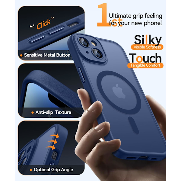 Magnetisk etui til iPhone 16 Pro Max med fuld kamerabeskyttelse [Kompatibel med Magsafe] [Gennemskinnelig mat] Beskyttende telefonetui, mat sort Deep Blue iPhone 14
