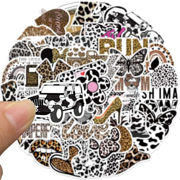50 st Leopard Print Stickers Pack Vinyl Vattentäta Ko Cheetah Print Stickers Estetiska Leopard Dekaler för Laptop, Gitarr, Vattenflaskor, Bil