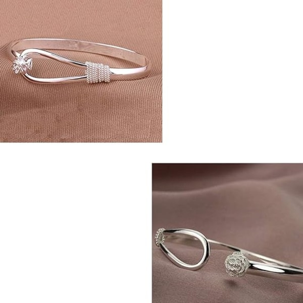 Silverarmband Elegant clip-on knapp dam Silverarmband Blomdesign Silver Charm Armband Armband Klassisk armring (925 pläterat silver)