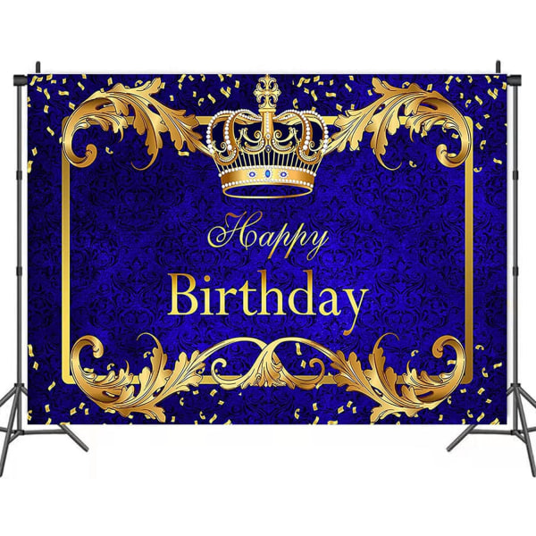 Kongelig blå og gull kongekrone bursdagsbakgrunn Prins bursdagsfestdekorasjon Nyfødt babyshower kongelig festbanner Festdekorasjon 7X5FT