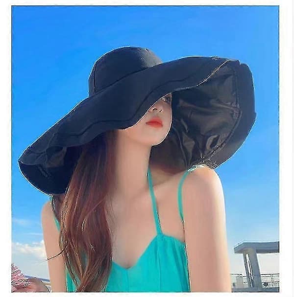 Wekity Bredskygget Fiskerhat Dame UV-beskyttelse Solhat Sammenfoldelig Solhat Rejse Strandhat, Sort