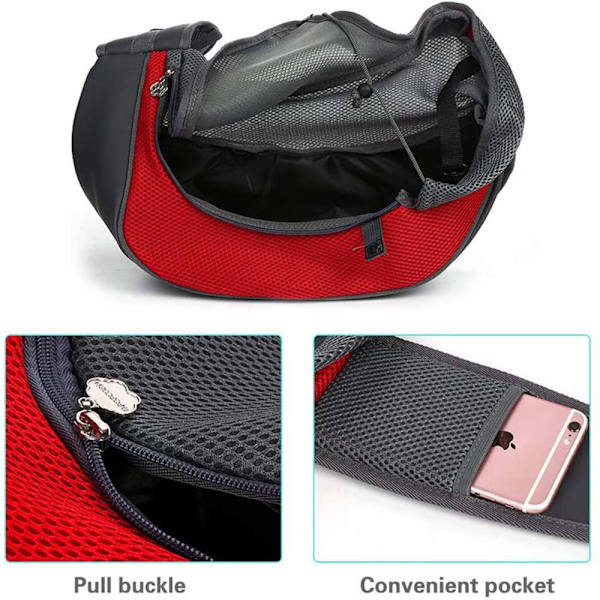 Hundbur, Andningsbar Mesh Resa Husdjur Hands Free Bur, Justerbar - Liten Ros Röd