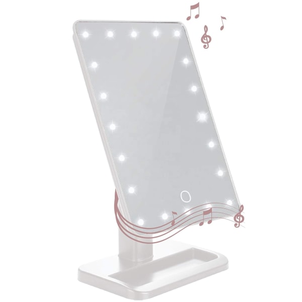 Spegel sminkspegel med lampor och Bluetooth högtalare,Reflect Beauty LED trådlös vridbar smart hemljudspegel med bricka