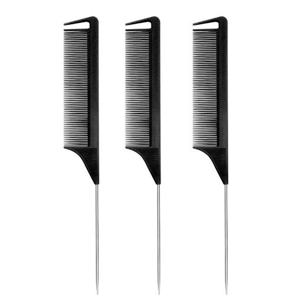 Råttkammar med delningskam: 3-pack råttkammar, lång stålstift råttkam, hårkammar-svart