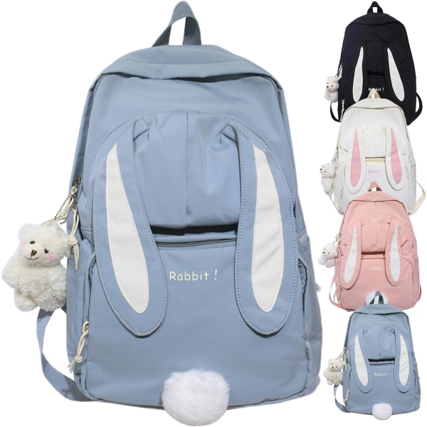Kawaii Rabbit Ryggsäck med söta tillbehör Ryggsäck med stor kapacitet Unisex Snygg resväska Lätt ryggsäck (blå)