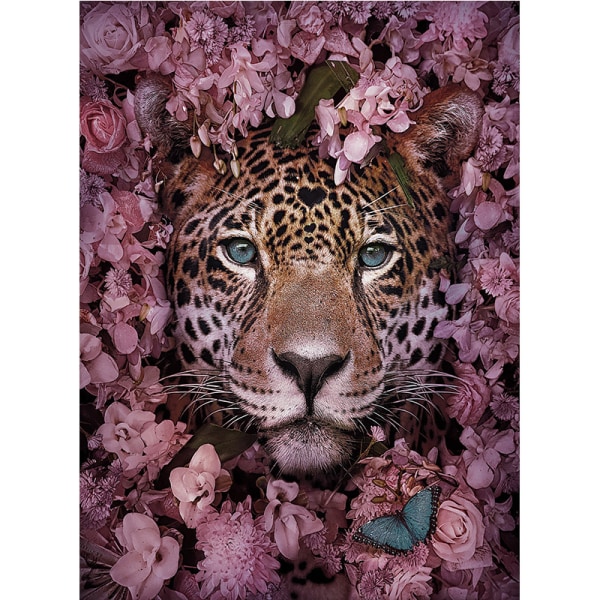 5D diamond painting djur diy rådjur kombination rund borr full av lejon och elefanter -(leopard)-12*16 in