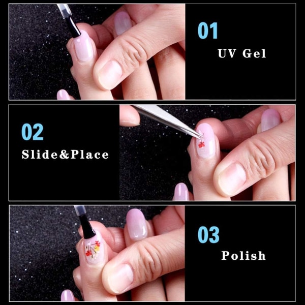 Manicure små tørrede blomsterSkønhed og sundhed