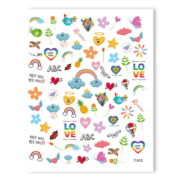 6PCS Nail Art Sticker med självhäftande - Regnbåge klistermärke T-512 smink