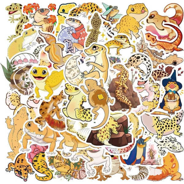 Cute Yellow Gecko Lizard Stickers,50PCS Vinyl Gekko Kids Stickers for Water Bottles Laptop Scrapbooking