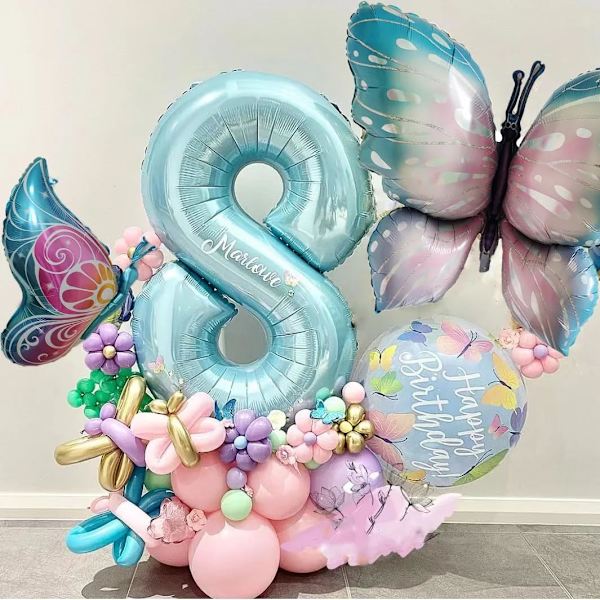 Sommerfugleballoner 4 stk 40 tommer Blå Lilla Sommerfugl Folie Mylar Balloner til Sommerfugltemafest Bryllup Fødselsdag Babyshower Festdekorationer