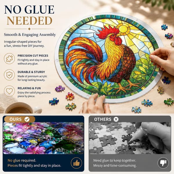 Rooster Acrylic Puzzle Suncatcher, 83 Pieces DIY Window Decor
