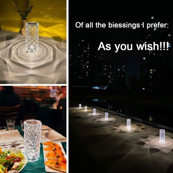 Krystall lys 16 farger berøringskontroll Sparkle Rose fjernkontroll bordlampe romantisk atmosfære prisme diamant oppladbar LED RGB nattbord nattlys