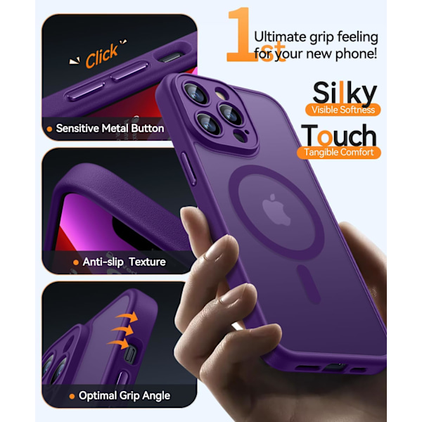 Magneettinen suojakotelo iPhone 16 Pro Max -puhelimelle täydellä kamerasuojauksella [Yhteensopiva Magsafen kanssa] [Läpikuultava matta] Suojaava puhelinkotelo, Hot Pink Deep Purple iPhone 13 Pro Max