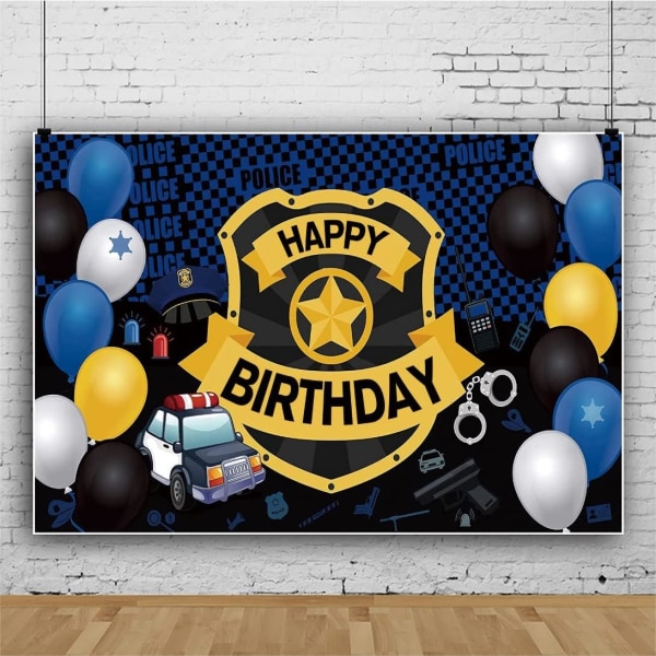 7x5ft Onnellinen syntymäpäivä valokuvaustausta Poliisi teema Pojat 1. syntymäpäiväjuhlat Banner Tausta Dekoraatio Värikkäät ilmapallot Muotokuva Banner
