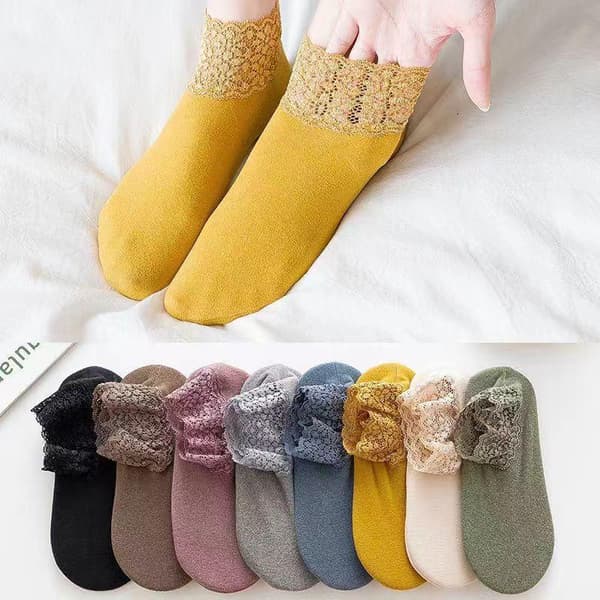 Blondestrømper til efterår og vinter, varme blonde- og flæse-strømper til kvinder, varme og skridsikre. One size passer alle.