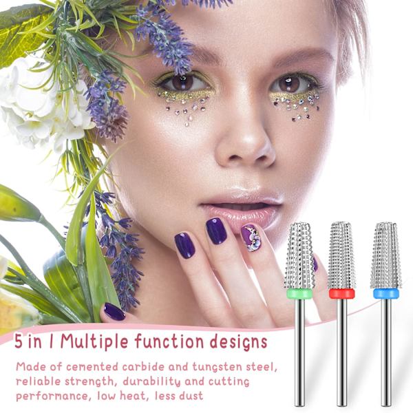 1 set med 3 set nagelkonst volframstålslipningshuvud (silver) smink