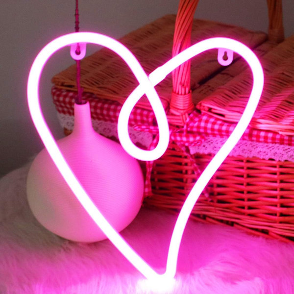 Hjärtformad neonljus Alla hjärtans dag-present till barn eller henne, rumsdekoration för vägg, rolig belysning för barnrumsdekoration batteridriven/(rosa)
