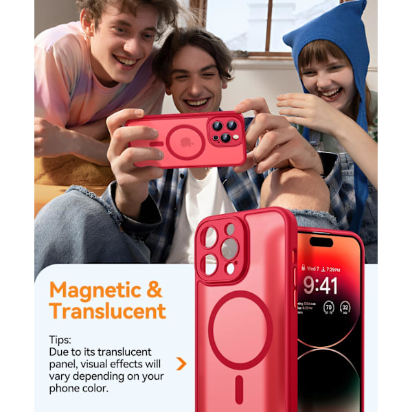 Magnetisk etui til iPhone 16 Pro Max med fuld kamerabeskyttelse [Kompatibel med Magsafe] [Gennemskinnelig mat] Beskyttende telefonetui, mat sort Red iPhone 14 Pro