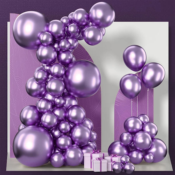Metallipurppuraiset ilmapallot, 100 kpl purppuraiset metalli-ilmapallot eri kokoja pakkaus 18 tuumaa 12 tuumaa 10 tuumaa 5 tuumaa juhlakoristeisiin