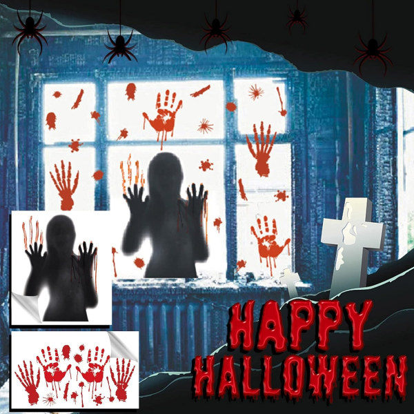 Halloween-dekorationsblod klistermärke dörr fingeravtryck självhäftande klistermärken glas fönster vägg klistermärken klistermärken för barn