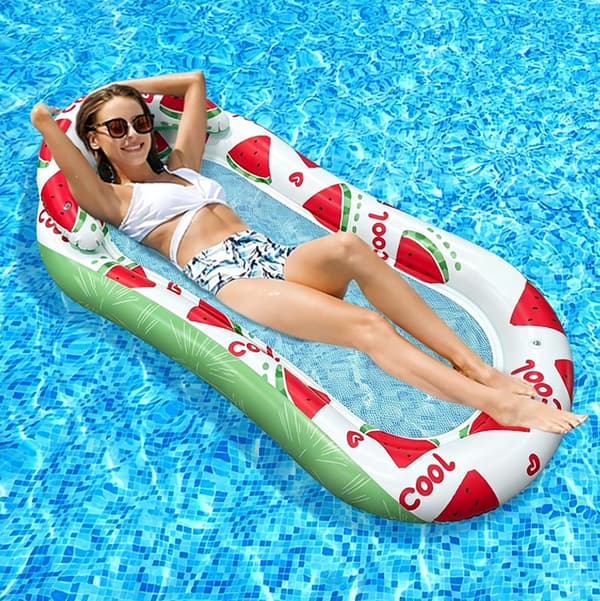 Inflatable Mesh Pool Float Headrest Adults, Large Floating Lounge Mattress, Quick-Drying and Cooling Design for Pool, Lake and Ocean, Durable Mesh Structure Watermelon pattern