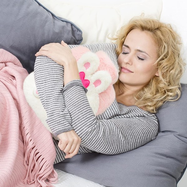 Kawaii varmvattenflaskor med djuröverdrag, söt varmvattenflaska för smärtlindring Bärbar gummivattenpåse, 400 ml vattenpåfyllningshandvärmare, kanin