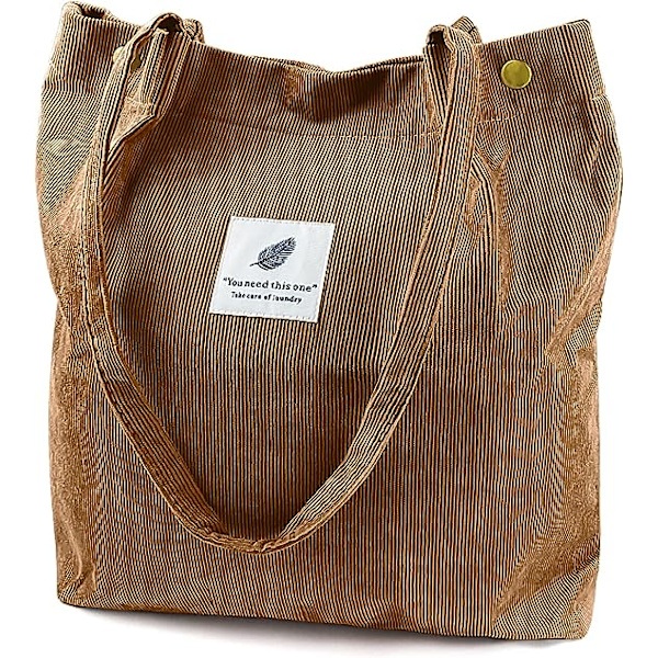 Kordväv Tote Bag för kvinnor Canvas Axelväska med Innerficka