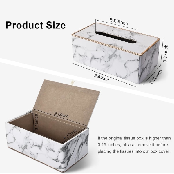 Rektangulär servettlådehållare i PU-läder, servettlådehållare för Kleenex, servetter, rektangulära servettlådeöverdrag, hållare för badrum, bil, hem, dekorativ