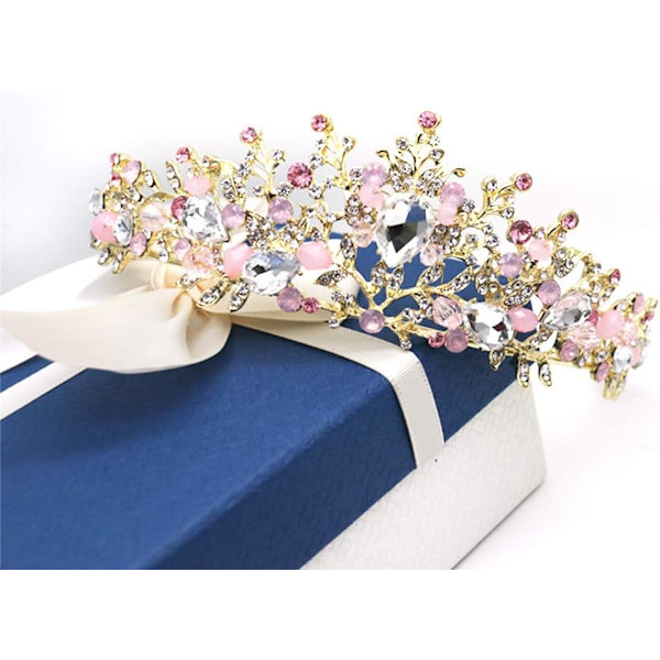 Brud Hodeplagg Rosa Krystall Krone Brud Prinsesse Krone Bryllupskjole Tilbehør Krone Hår Tilbehør (Rosa)